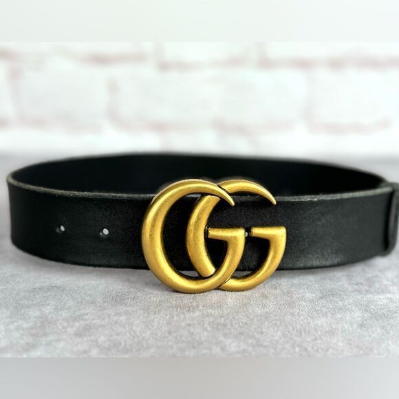 Gucci Raw Edge Unfinished Wide Marmont Double G Leather Belt 409416 85/34 - Picture 1 of 11